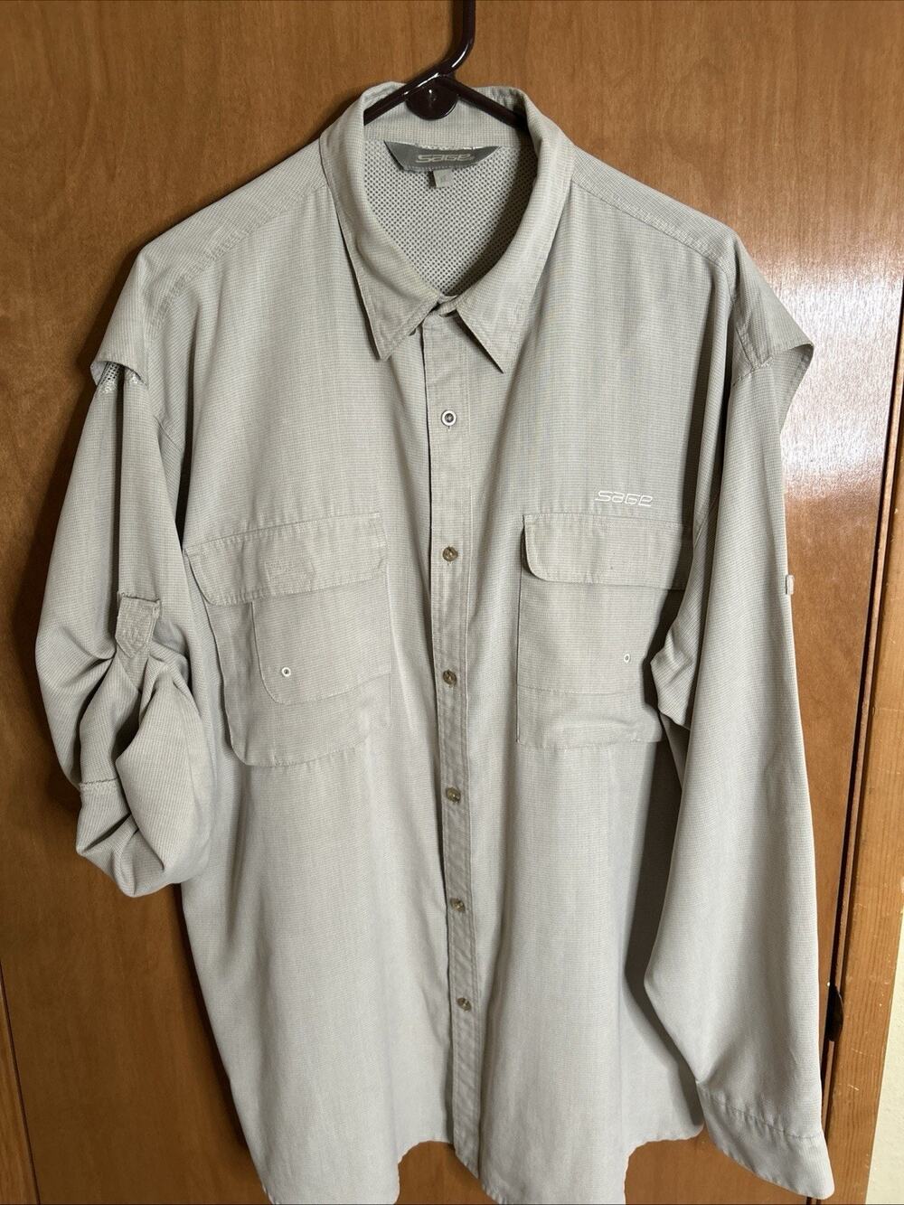 Sage Shirt Men's X-Large Beige Roll Up Sleeve Button Vented Fishing Outdoors